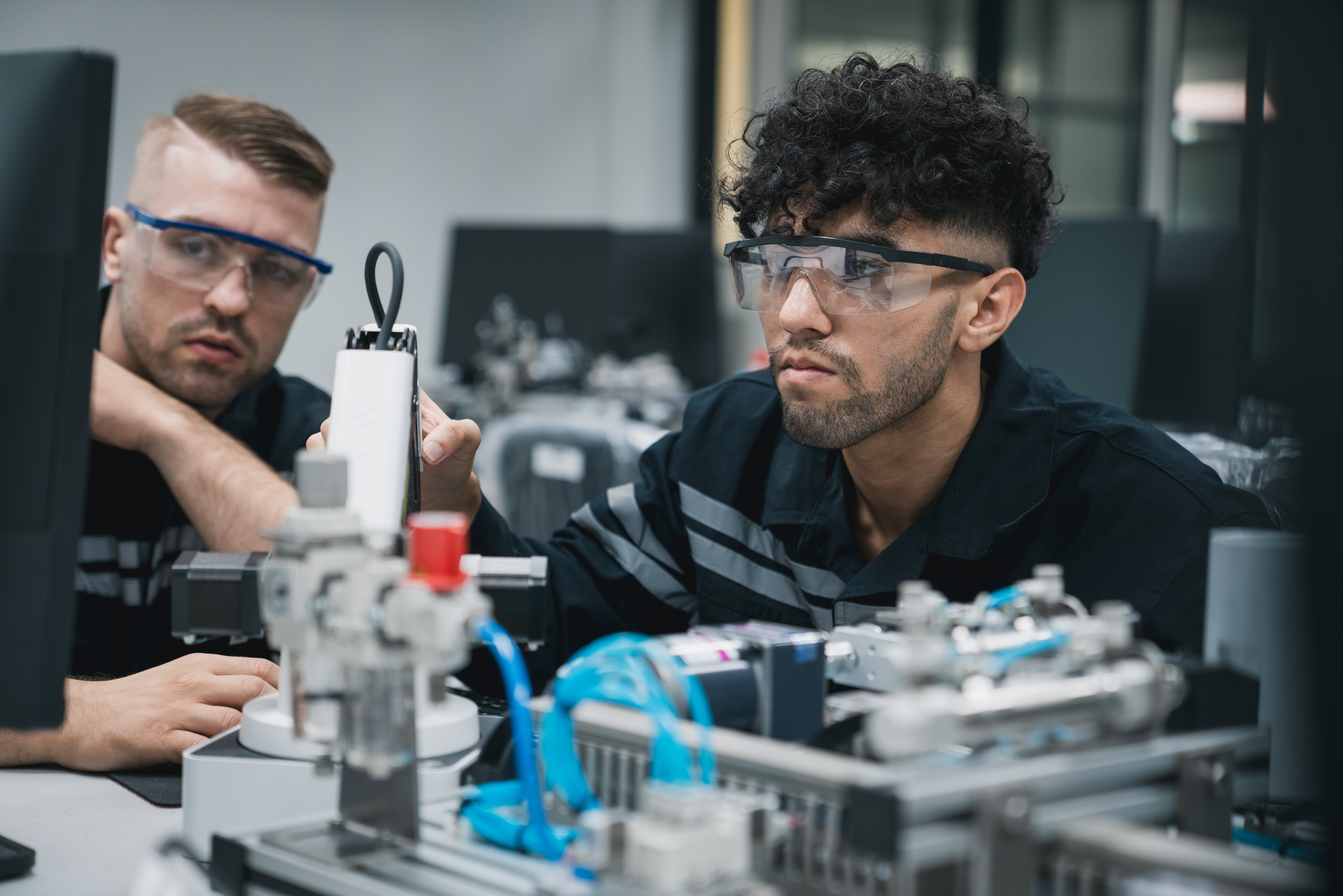 deux hommes étudiants dans un laboratoire scientifique
