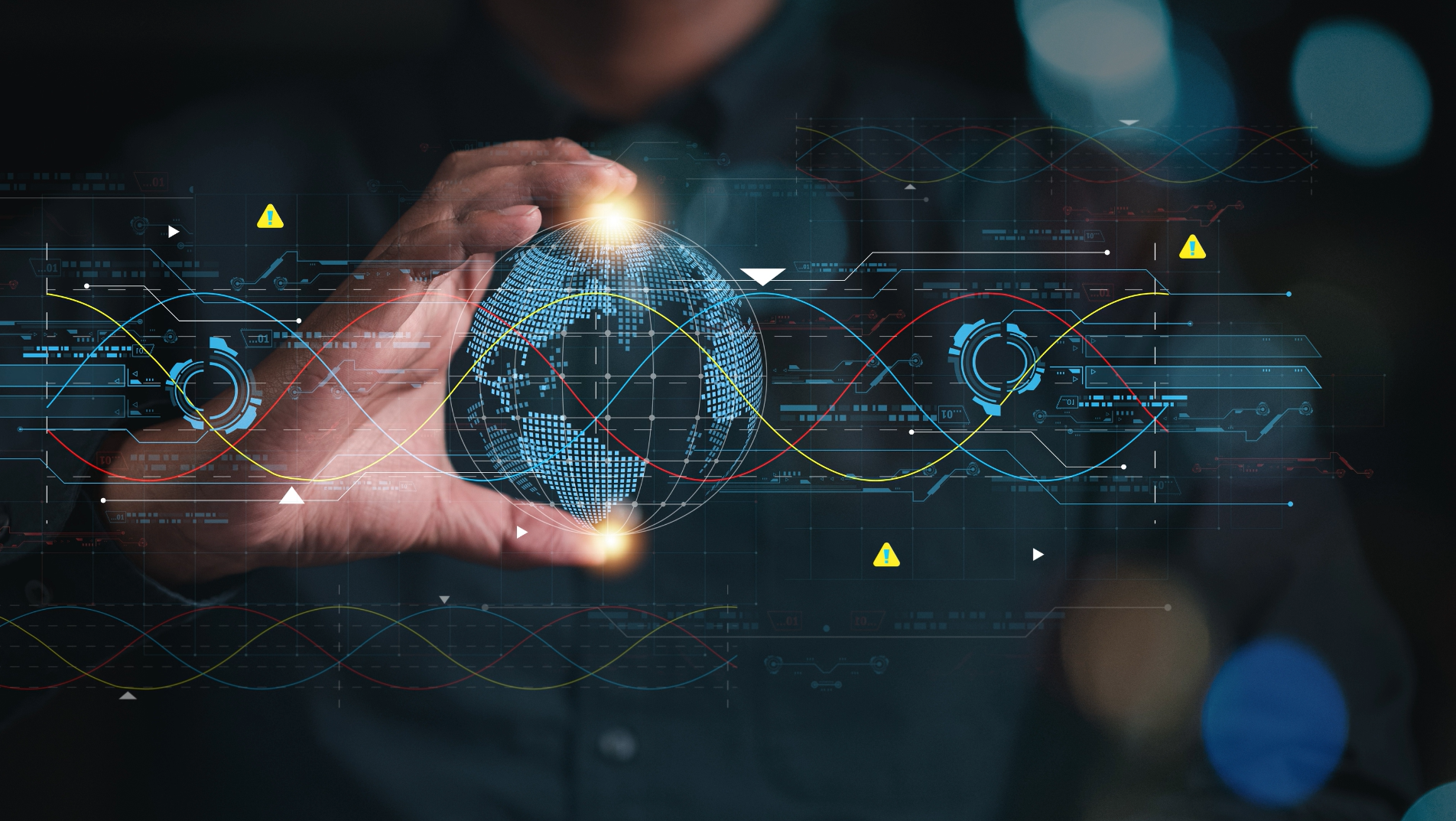 main tenant un hologramme de la Terre entre ses doigts